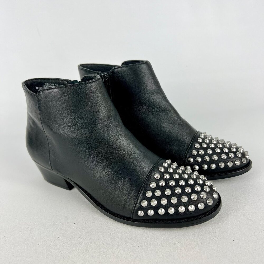 Steve Madden Womens Prague Black Leather Studded Toe Ankle Booties size 6